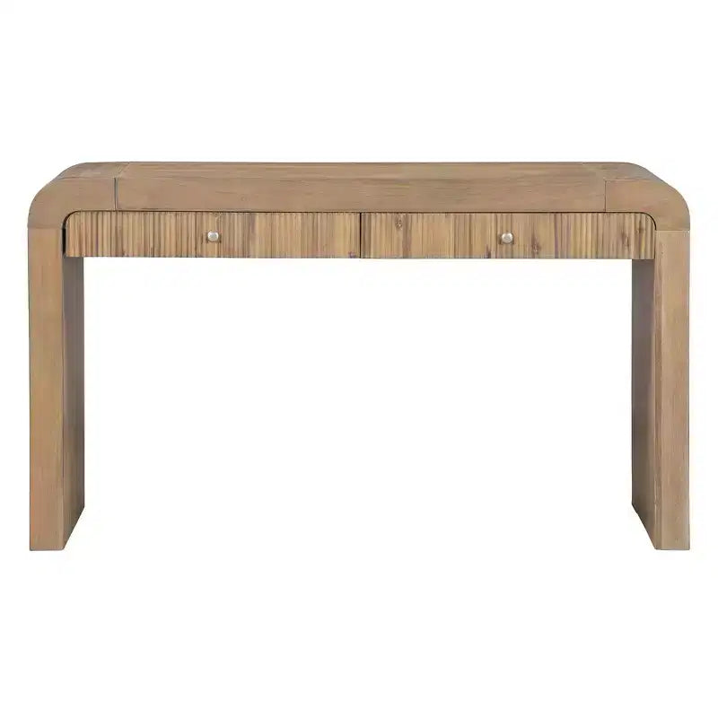 Rustic Console Table with Fluted Drawer and Curved Corners, Entryway Table with Thick Legs and Storage Drawer for Living Room - ModernLuxe