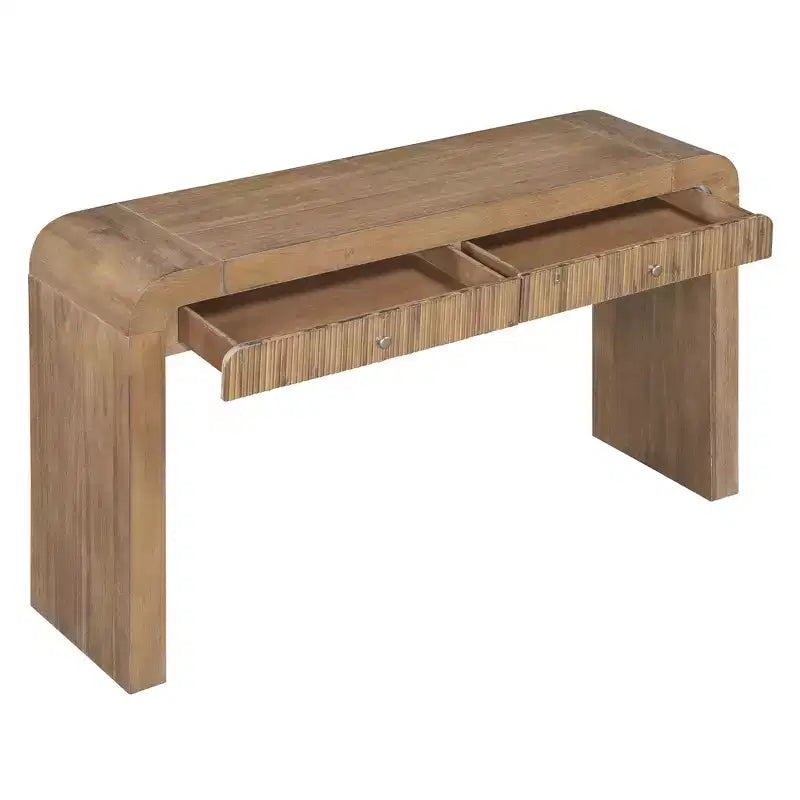 Rustic Console Table with Fluted Drawer and Curved Corners, Entryway Table with Thick Legs and Storage Drawer for Living Room - ModernLuxe