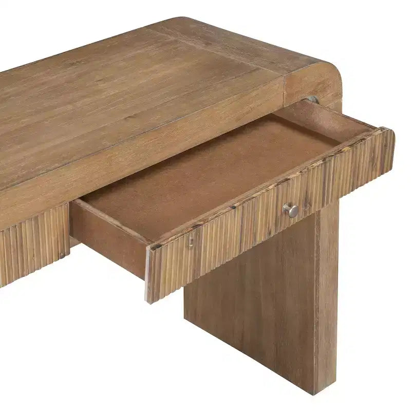 Rustic Console Table with Fluted Drawer and Curved Corners, Entryway Table with Thick Legs and Storage Drawer for Living Room - ModernLuxe
