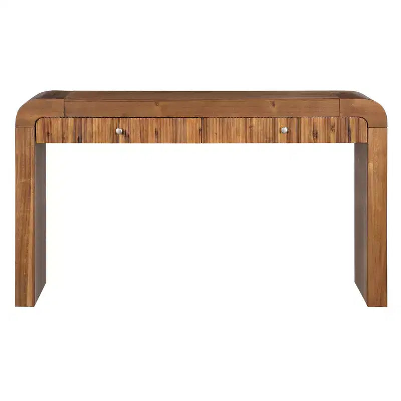 Rustic Console Table with Fluted Drawer and Curved Corners, Entryway Table with Thick Legs and Storage Drawer for Living Room - ModernLuxe