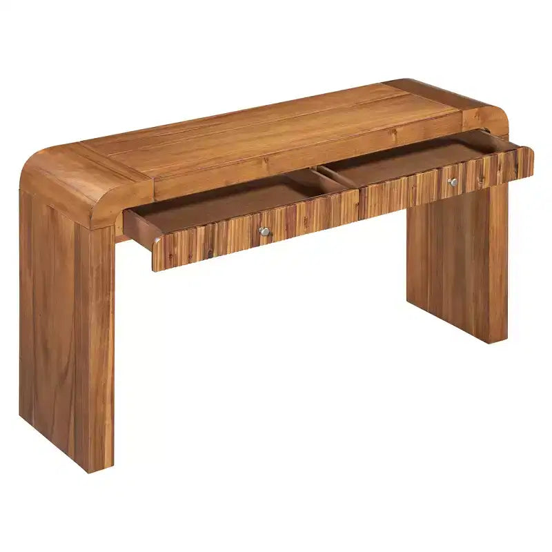 Rustic Console Table with Fluted Drawer and Curved Corners, Entryway Table with Thick Legs and Storage Drawer for Living Room - ModernLuxe