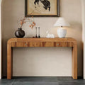 Rustic Console Table with Fluted Drawer and Curved Corners, Entryway Table with Thick Legs and Storage Drawer for Living Room - ModernLuxe
