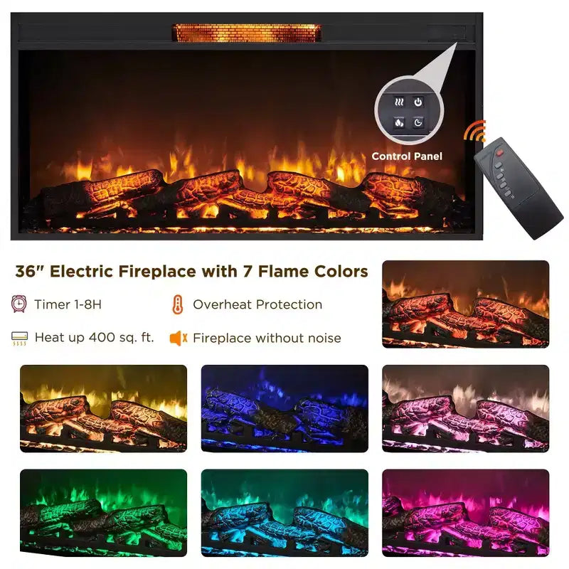 SinCiDo 70 Fireplace TV Stand, for 80 TV, w/ 36 Electric Fireplace, Remote Control, 3D Types of Flames & LED Lights, Slatted Sliding Doors,Drawers