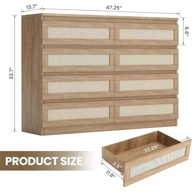 Rattan Decorative Storage Cabinets, Dresser for Bedroom, 8 Drawer Dresser for Closet