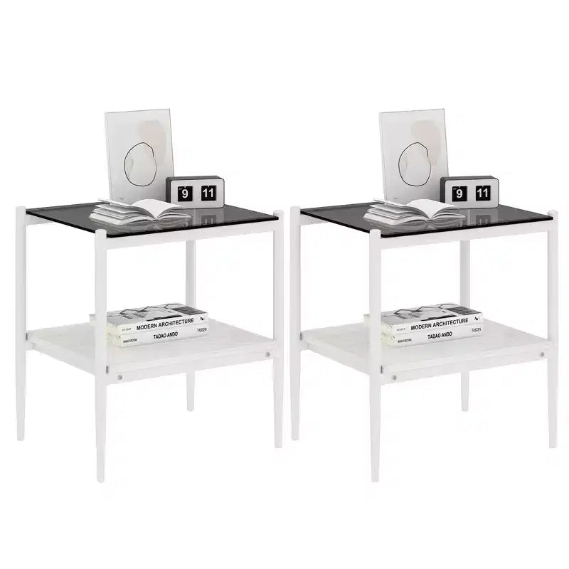 Set of 2 Rectangle End Table, Tempered Glass Tabletop with MDF layer, Modern Table for Living Room , Gray Glass