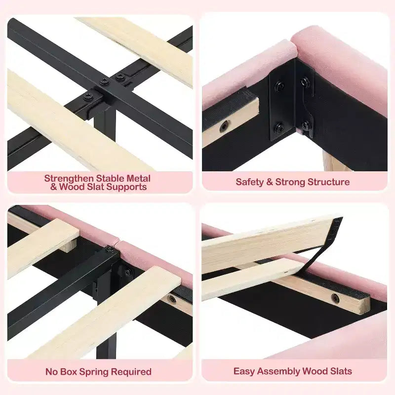 Velvet Bookcase Bed Frame Twin/Twin XL/Full Kids Platform Bed w/ Storage Headboard, Heavy-Duty Steel Frame