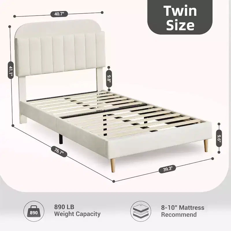 Velvet Bookcase Bed Frame Twin/Twin XL/Full Kids Platform Bed w/ Storage Headboard, Heavy-Duty Steel Frame