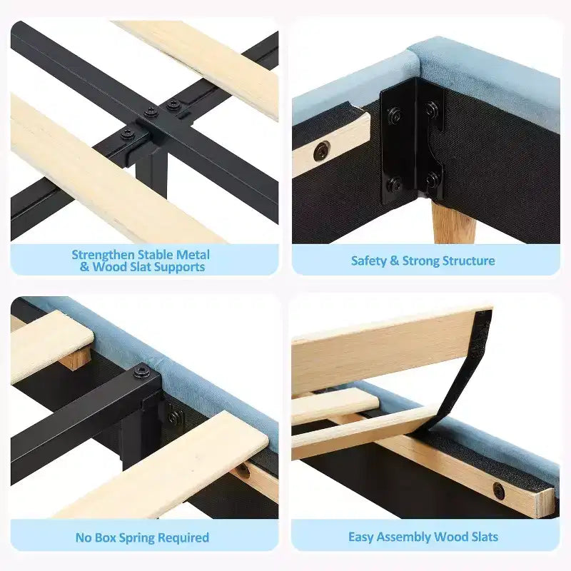 Velvet Bookcase Bed Frame Twin/Twin XL/Full Kids Platform Bed w/ Storage Headboard, Heavy-Duty Steel Frame