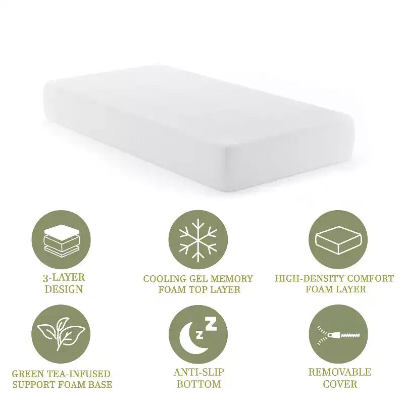 Merrick Lane Memory Foam Mattress in a Box with 3 Layers, Washable Cover, Green Tea-Infused Foam, Cooling Gel, and CertiPUR-US Certified Foam