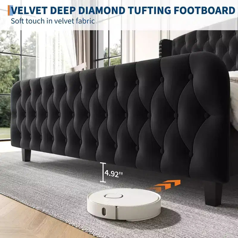 51 Tall Queen Size Bed Frame, Deep Button Tufted Wingback Headboard & Footboard, Velvet Upholstered Platform, No Box Spring Needed, Easy Assemble