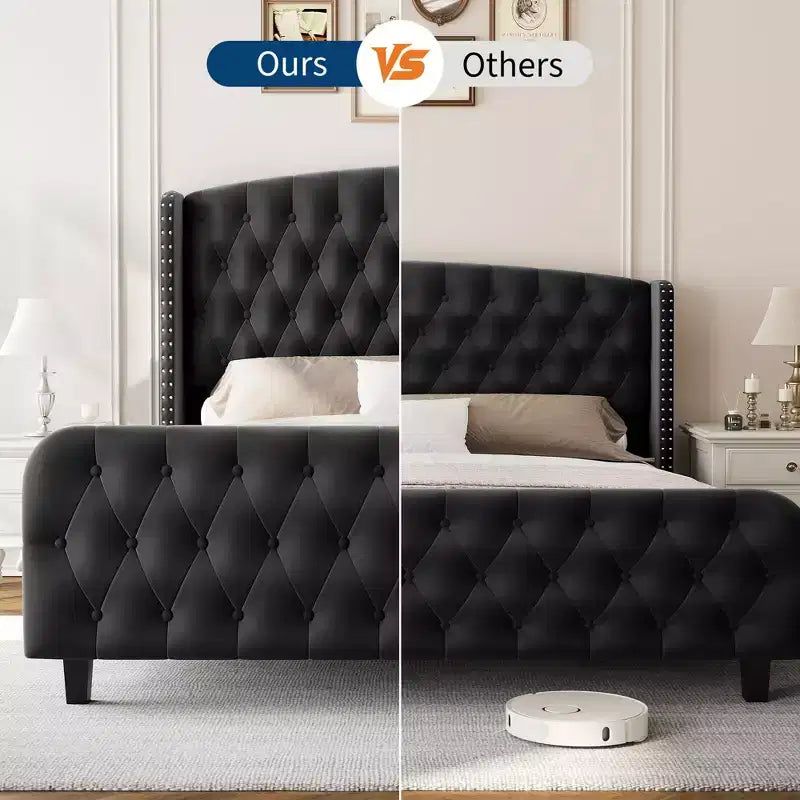 51 Tall Queen Size Bed Frame, Deep Button Tufted Wingback Headboard & Footboard, Velvet Upholstered Platform, No Box Spring Needed, Easy Assemble