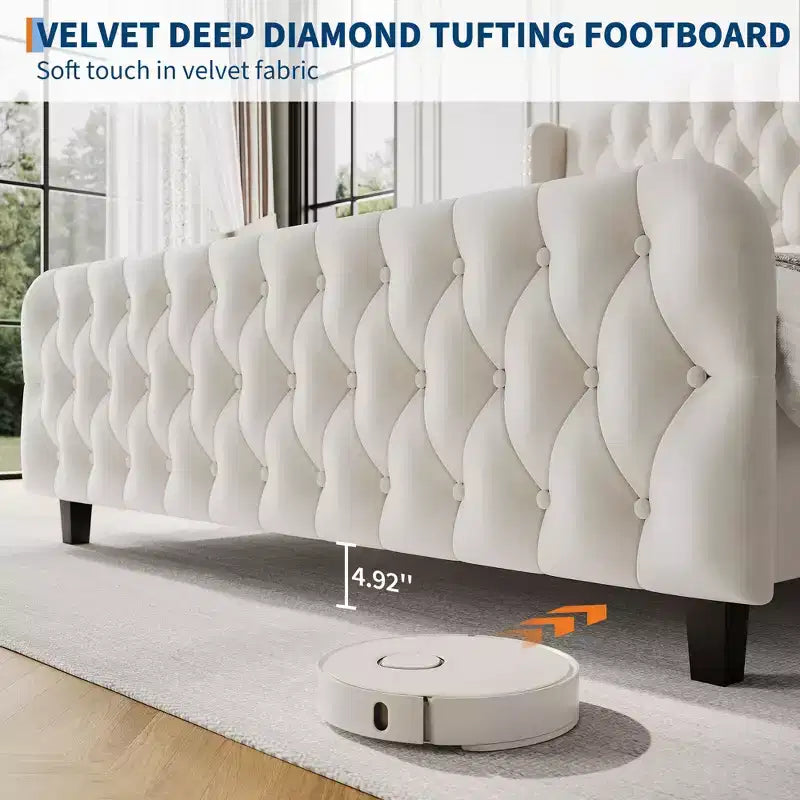 51 Tall Queen Size Bed Frame, Deep Button Tufted Wingback Headboard & Footboard, Velvet Upholstered Platform, No Box Spring Needed, Easy Assemble
