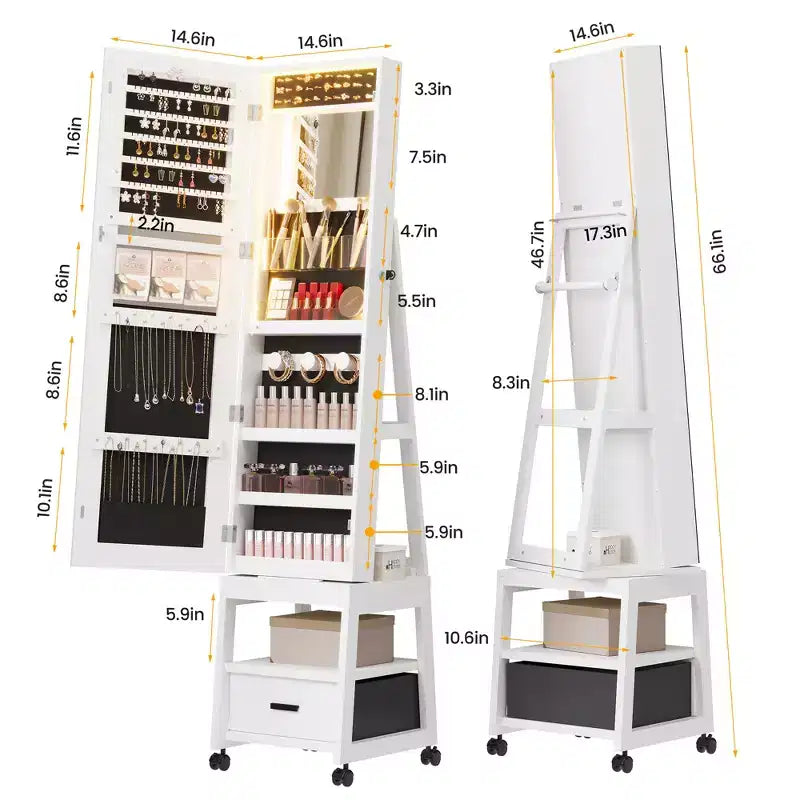 66 Full Length Mirror Jewelry Cabinet with LED Lights