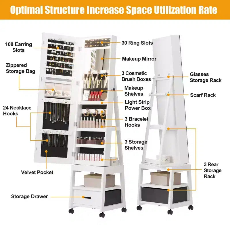 66 Full Length Mirror Jewelry Cabinet with LED Lights