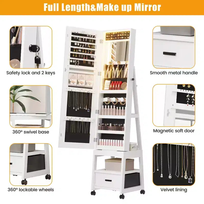 66 Full Length Mirror Jewelry Cabinet with LED Lights