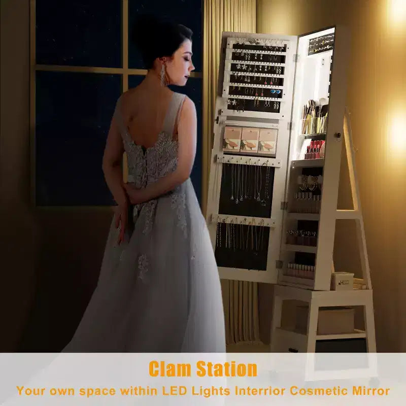 66 Full Length Mirror Jewelry Cabinet with LED Lights