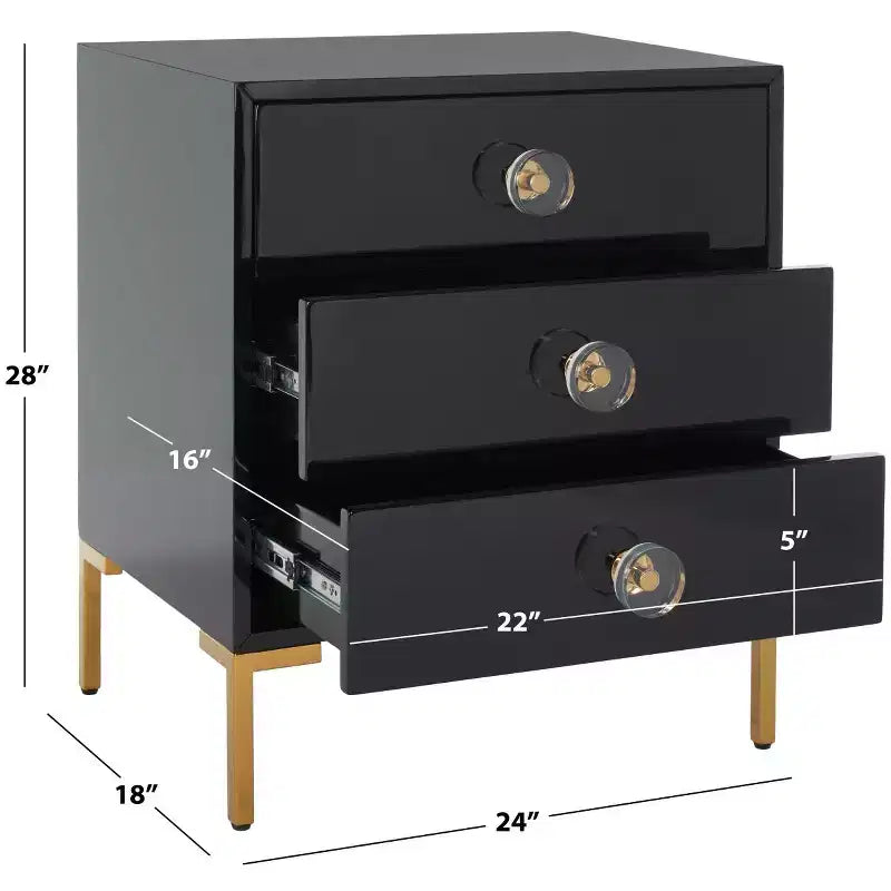 Lucian 3-Drawer Nightstand - SFV3559 - Black/Brass - Safavieh Couture
