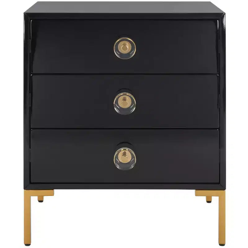 Lucian 3-Drawer Nightstand - SFV3559 - Black/Brass - Safavieh Couture