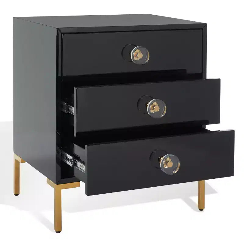 Lucian 3-Drawer Nightstand - SFV3559 - Black/Brass - Safavieh Couture
