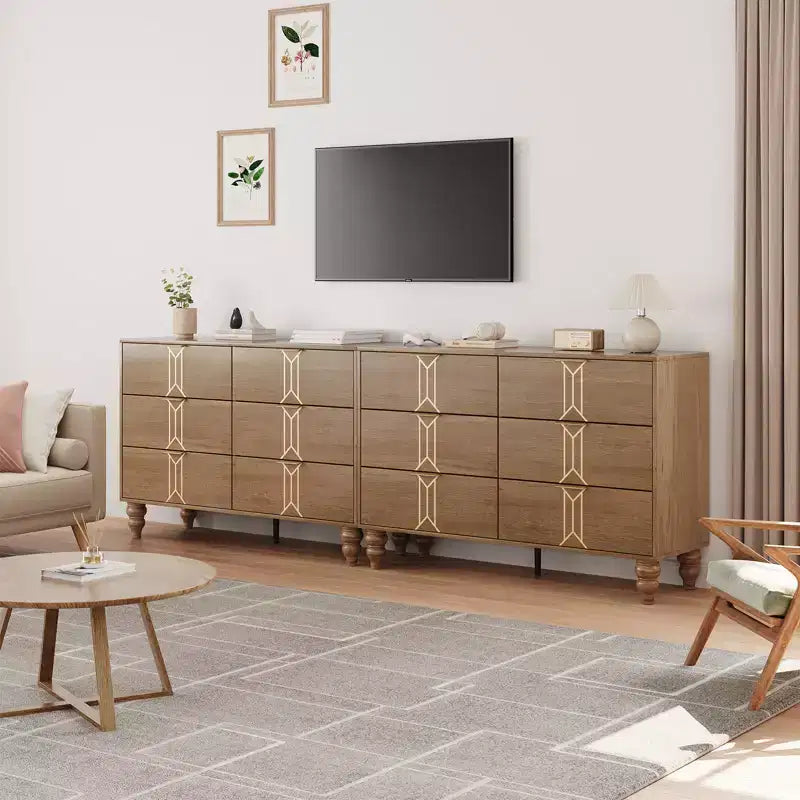 GustoWave 6 Drawer Dresser for Bedroom, Modern Wooden Chest Dresser with Metal Handle, Large Storage Chest of Drawers