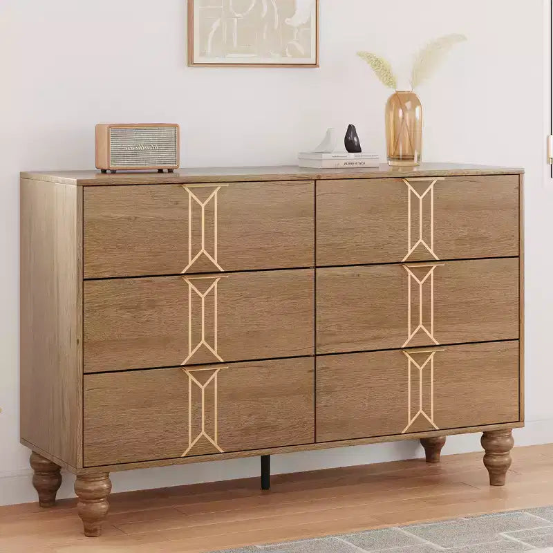 GustoWave 6 Drawer Dresser for Bedroom, Modern Wooden Chest Dresser with Metal Handle, Large Storage Chest of Drawers