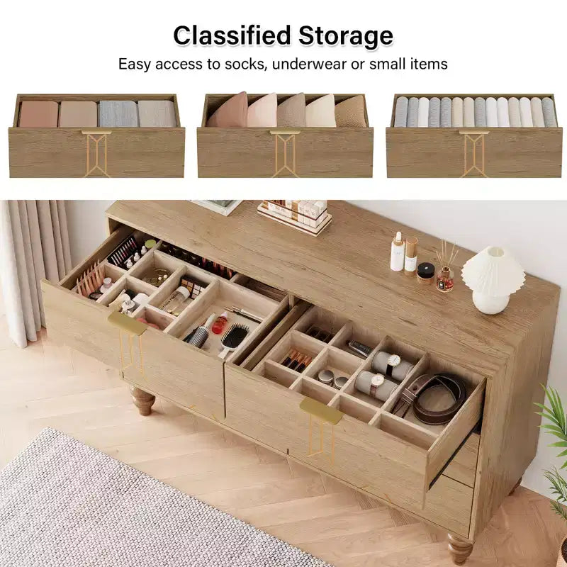 GustoWave 6 Drawer Dresser for Bedroom, Modern Wooden Chest Dresser with Metal Handle, Large Storage Chest of Drawers