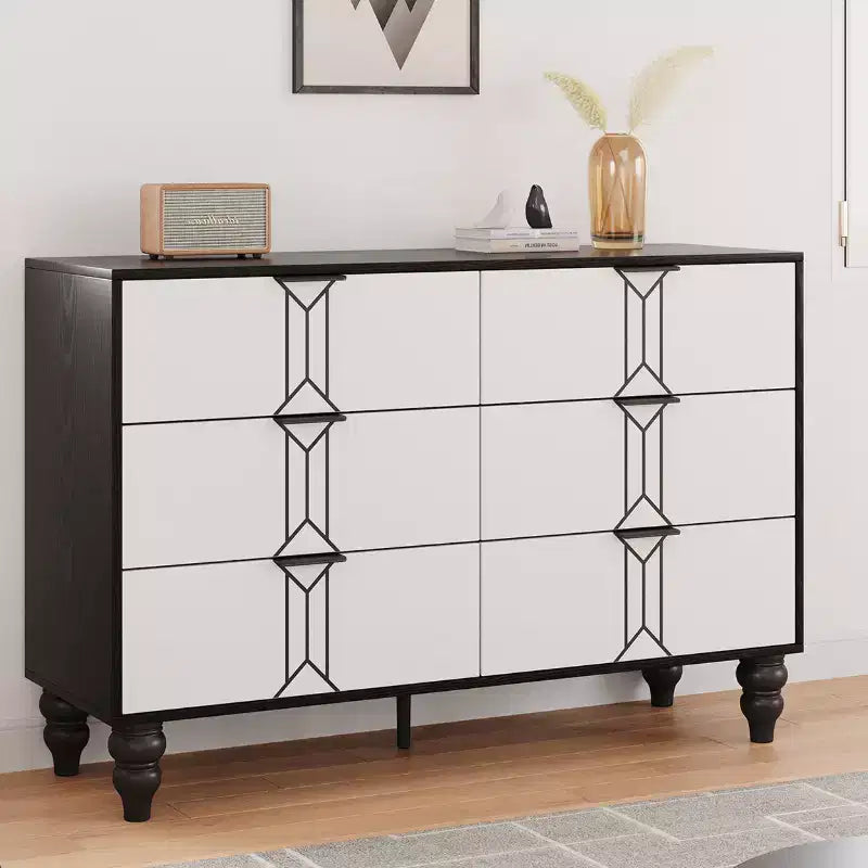 GustoWave 6 Drawer Dresser for Bedroom, Modern Wooden Chest Dresser with Metal Handle, Large Storage Chest of Drawers
