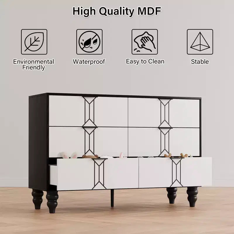 GustoWave 6 Drawer Dresser for Bedroom, Modern Wooden Chest Dresser with Metal Handle, Large Storage Chest of Drawers