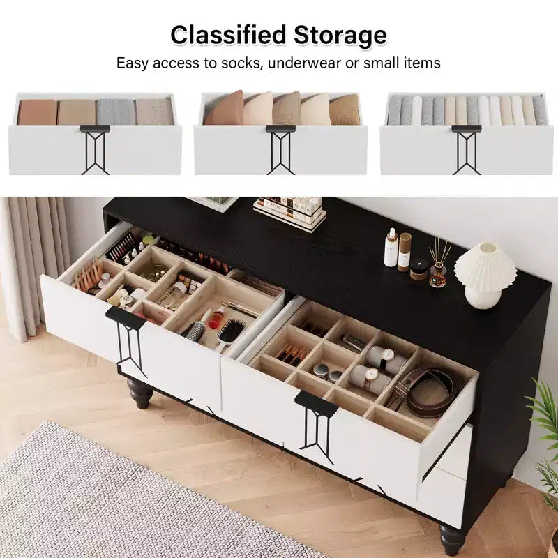 GustoWave 6 Drawer Dresser for Bedroom, Modern Wooden Chest Dresser with Metal Handle, Large Storage Chest of Drawers