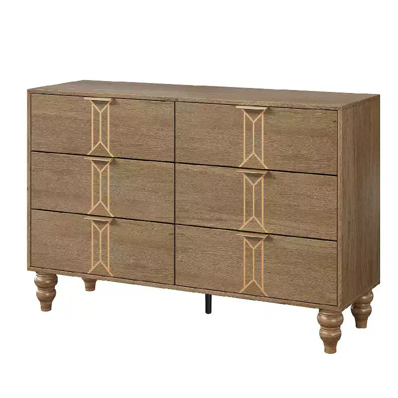 GustoWave 6 Drawer Dresser for Bedroom, Modern Wooden Chest Dresser with Metal Handle, Large Storage Chest of Drawers
