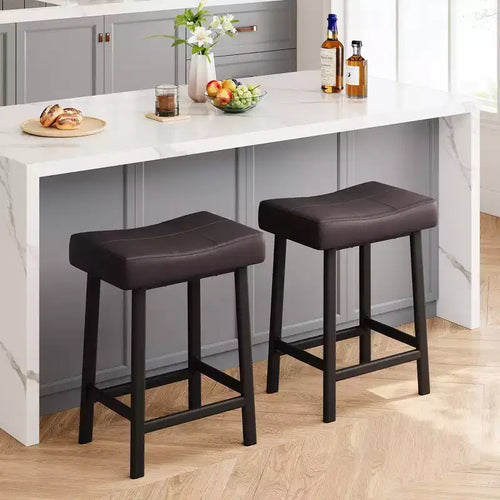 Counter Height Bar Stools Set of 2/4, 24 Inch Barstools for Kitchen Island Counter, Bonded Leather Stools with 2.4 Thick Saddle Seats