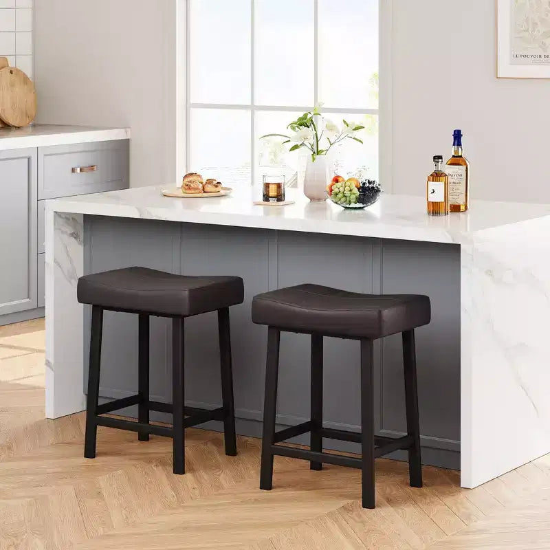 Counter Height Bar Stools Set of 2/4, 24 Inch Barstools for Kitchen Island Counter, Bonded Leather Stools with 2.4 Thick Saddle Seats
