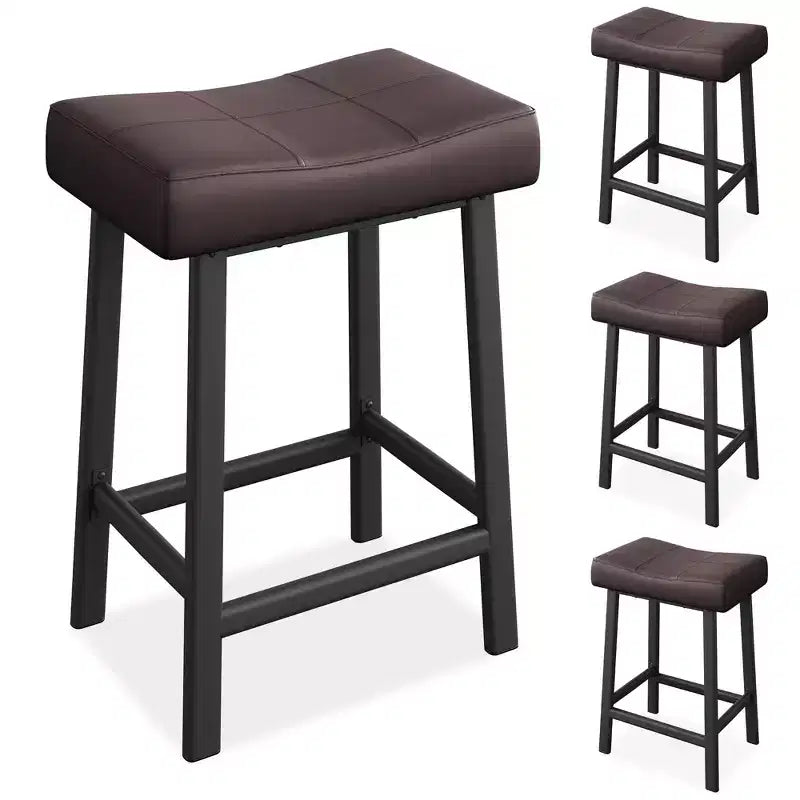 Counter Height Bar Stools Set of 2/4, 24 Inch Barstools for Kitchen Island Counter, Bonded Leather Stools with 2.4 Thick Saddle Seats