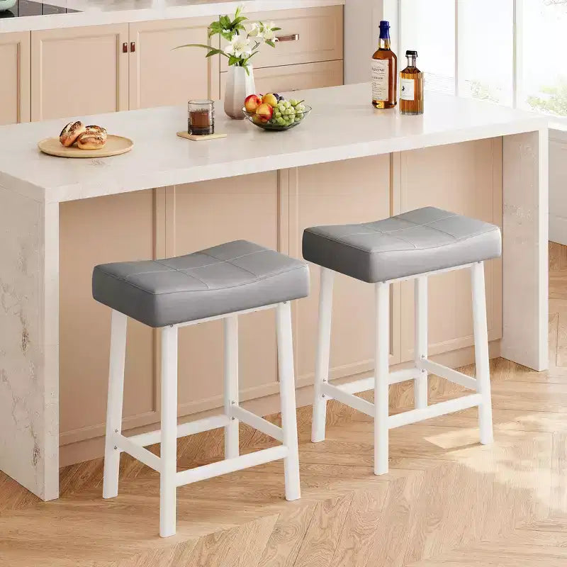 Counter Height Bar Stools Set of 2/4, 24 Inch Barstools for Kitchen Island Counter, Bonded Leather Stools with 2.4 Thick Saddle Seats