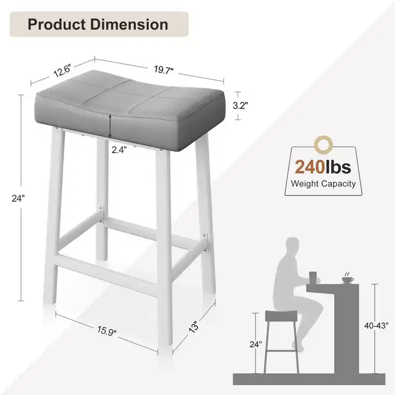 Counter Height Bar Stools Set of 2/4, 24 Inch Barstools for Kitchen Island Counter, Bonded Leather Stools with 2.4 Thick Saddle Seats