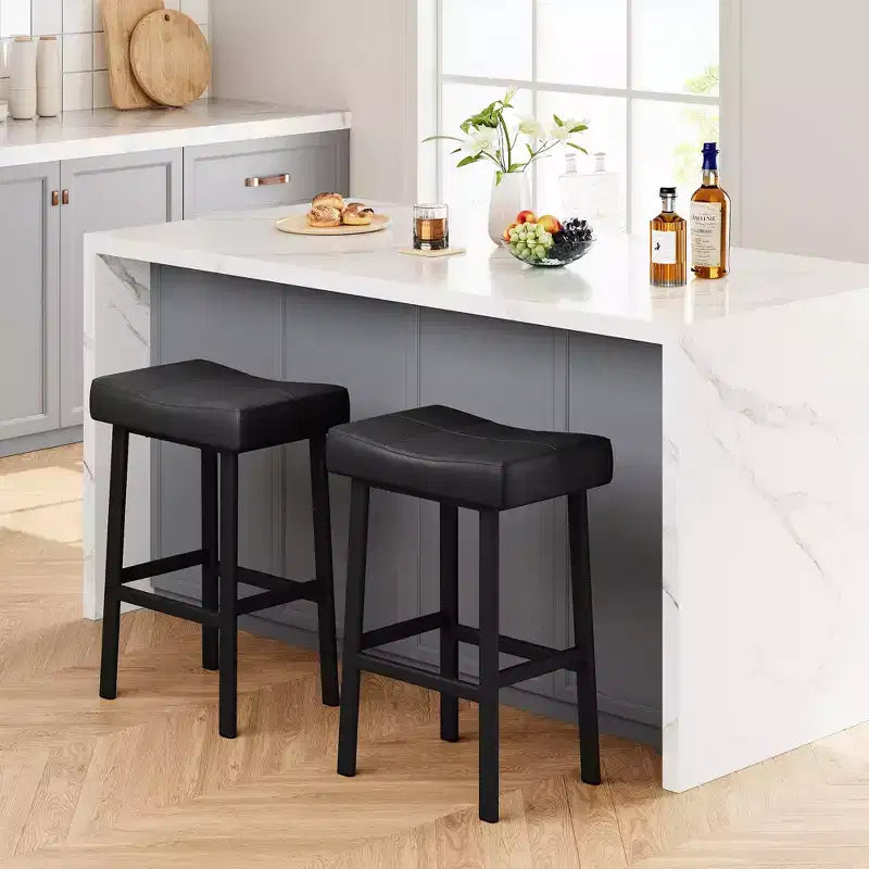 Counter Height Bar Stools Set of 2/4, 24 Inch Barstools for Kitchen Island Counter, Bonded Leather Stools with 2.4 Thick Saddle Seats
