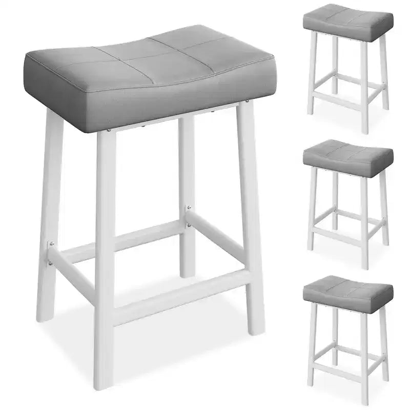 Counter Height Bar Stools Set of 2/4, 24 Inch Barstools for Kitchen Island Counter, Bonded Leather Stools with 2.4 Thick Saddle Seats