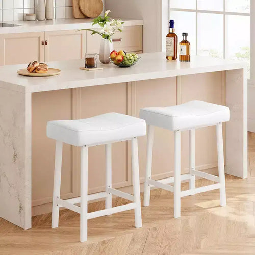Counter Height Bar Stools Set of 2/4, 24 Inch Barstools for Kitchen Island Counter, Bonded Leather Stools with 2.4 Thick Saddle Seats