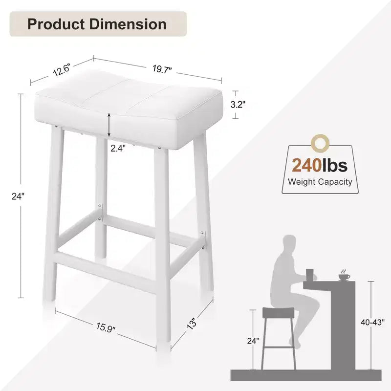 Counter Height Bar Stools Set of 2/4, 24 Inch Barstools for Kitchen Island Counter, Bonded Leather Stools with 2.4 Thick Saddle Seats