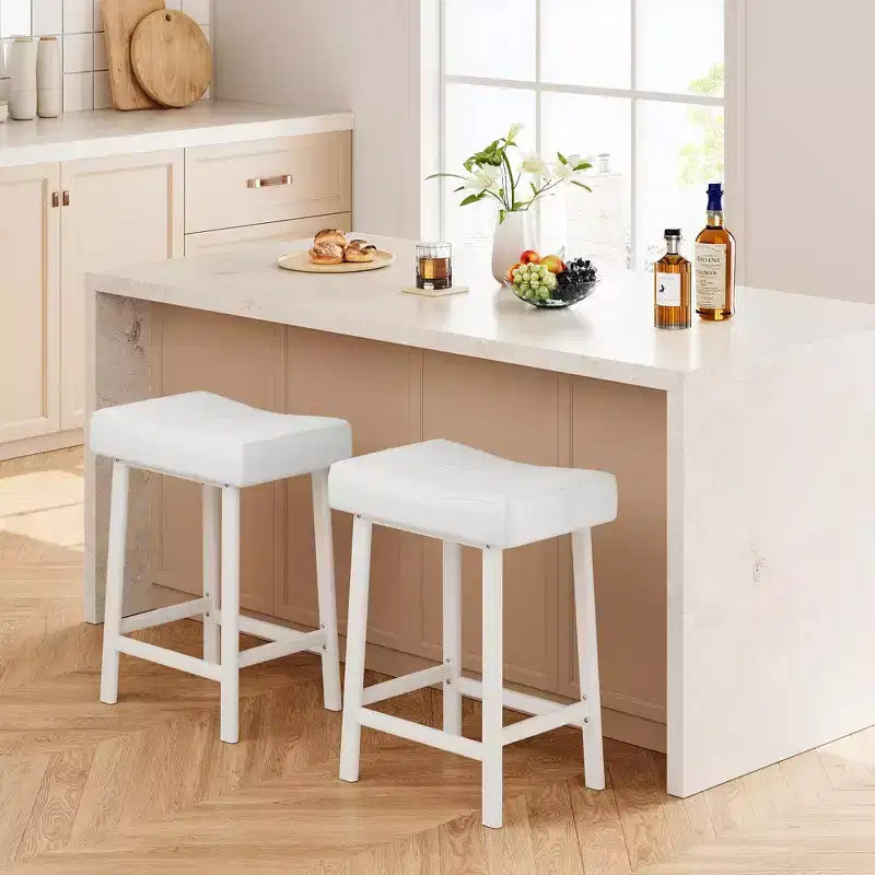 Counter Height Bar Stools Set of 2/4, 24 Inch Barstools for Kitchen Island Counter, Bonded Leather Stools with 2.4 Thick Saddle Seats