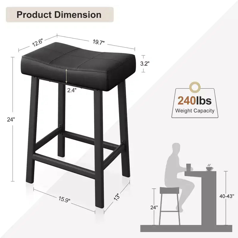Counter Height Bar Stools Set of 2/4, 24 Inch Barstools for Kitchen Island Counter, Bonded Leather Stools with 2.4 Thick Saddle Seats