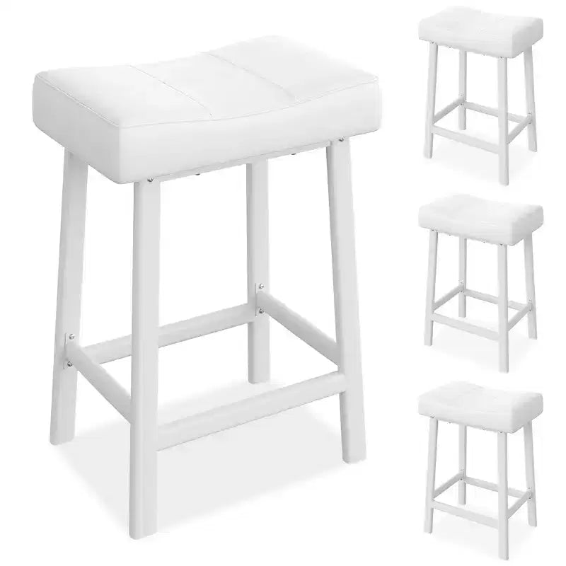 Counter Height Bar Stools Set of 2/4, 24 Inch Barstools for Kitchen Island Counter, Bonded Leather Stools with 2.4 Thick Saddle Seats