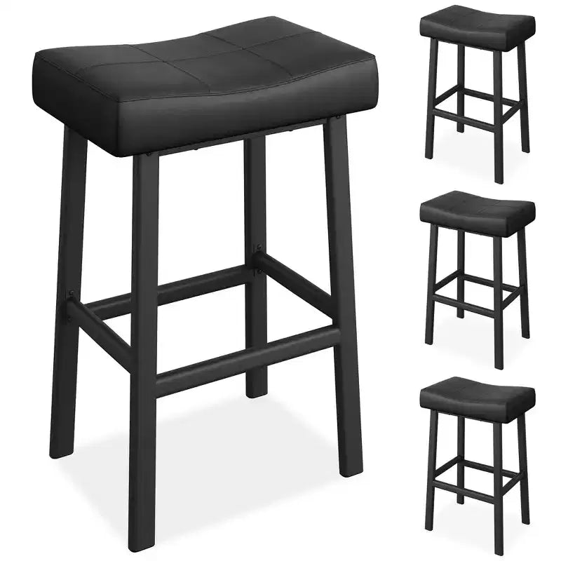 Counter Height Bar Stools Set of 2/4, 24 Inch Barstools for Kitchen Island Counter, Bonded Leather Stools with 2.4 Thick Saddle Seats