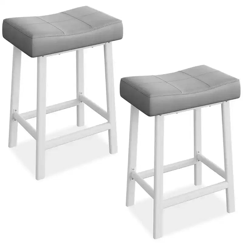 Counter Height Bar Stools Set of 2/4, 24 Inch Barstools for Kitchen Island Counter, Bonded Leather Stools with 2.4 Thick Saddle Seats
