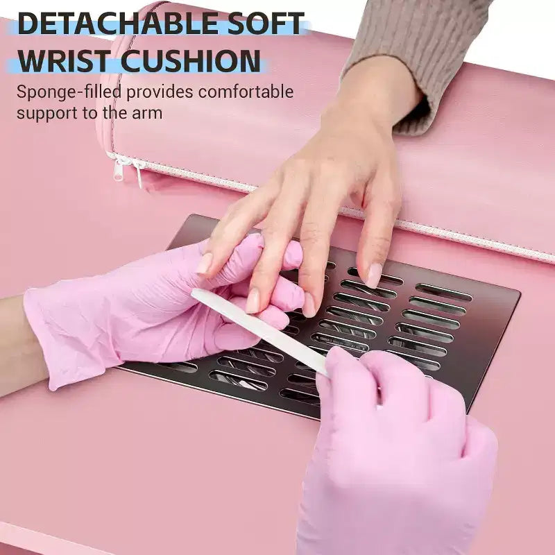 Manicure Table with Electric Dust Collector,42 Nail Table Beauty Salon Station with Lockable Wheels, Arm Rest,4 Storage Drawers,Resistant Top