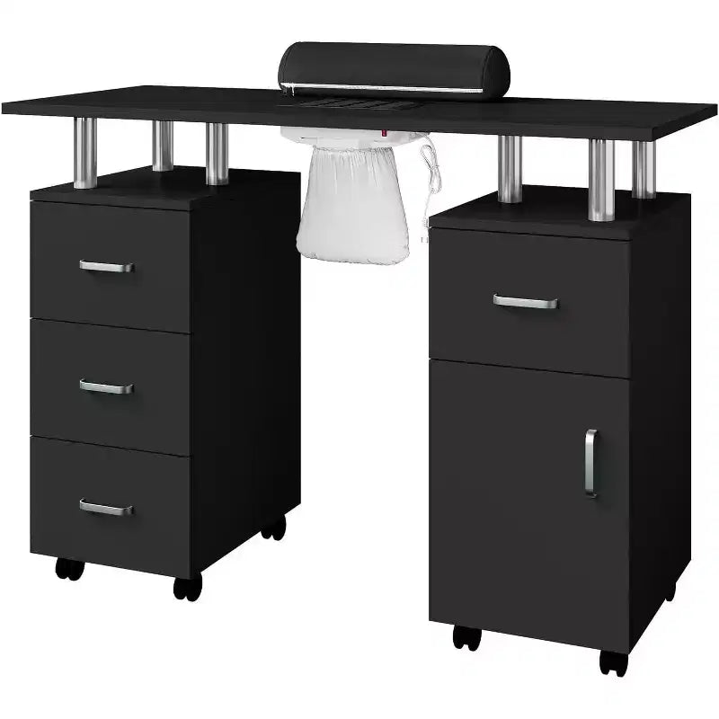 Manicure Table with Electric Dust Collector,42 Nail Table Beauty Salon Station with Lockable Wheels, Arm Rest,4 Storage Drawers,Resistant Top