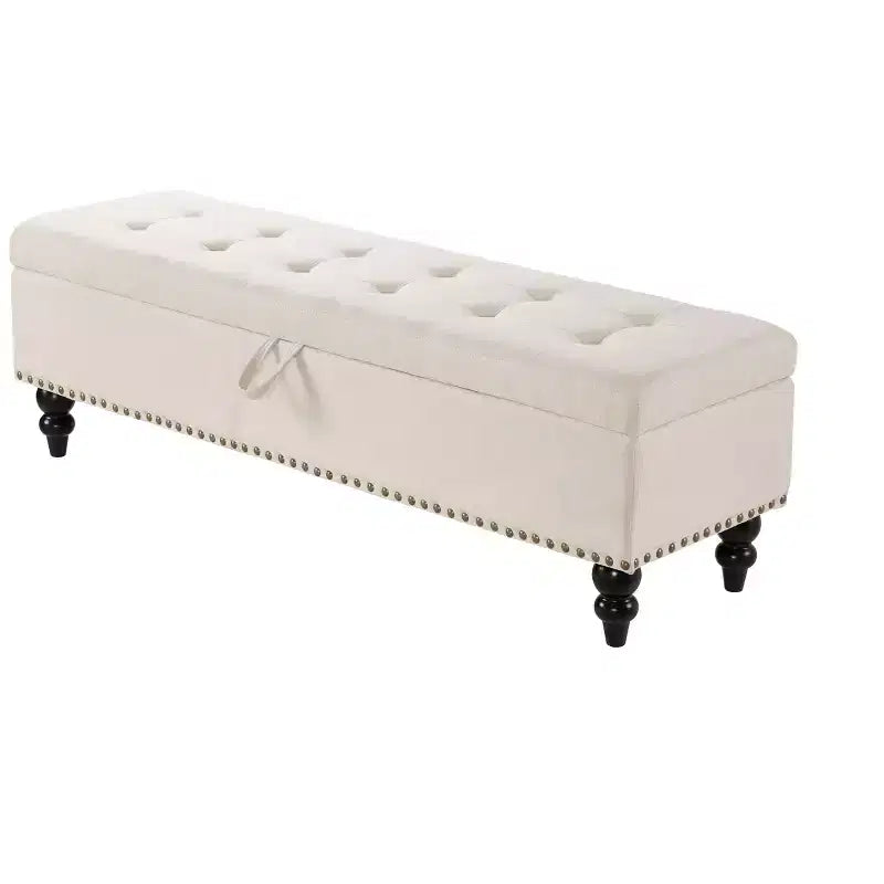 TUYOHW 59IN Storage Ottoman with Tufted Surface and Nail Trims Decoration, Foot Stools Ottoman with Storage, End Of Bed Bench for Bedroom, Beige