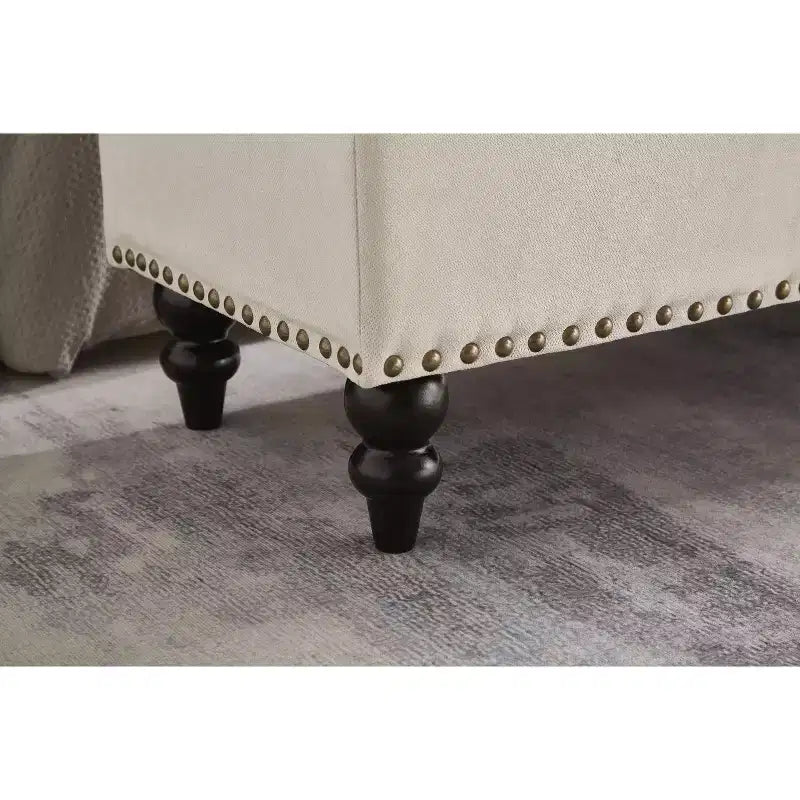 TUYOHW 59IN Storage Ottoman with Tufted Surface and Nail Trims Decoration, Foot Stools Ottoman with Storage, End Of Bed Bench for Bedroom, Beige