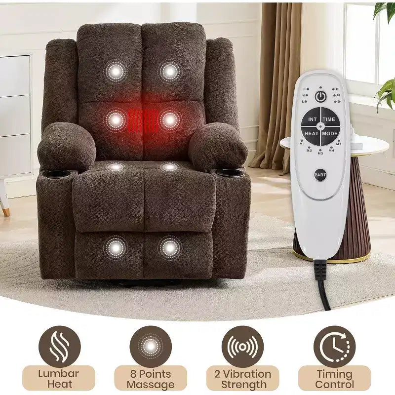 Recliner with Massage Oversized Lift Assist Chair, 155 Lay-Flat Recline, 2 Cup Holders, Linen Fabric for Elderly & Living Room Comfort