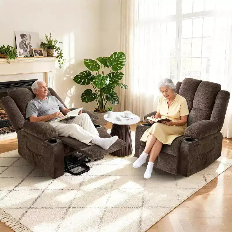 Recliner with Massage Oversized Lift Assist Chair, 155 Lay-Flat Recline, 2 Cup Holders, Linen Fabric for Elderly & Living Room Comfort